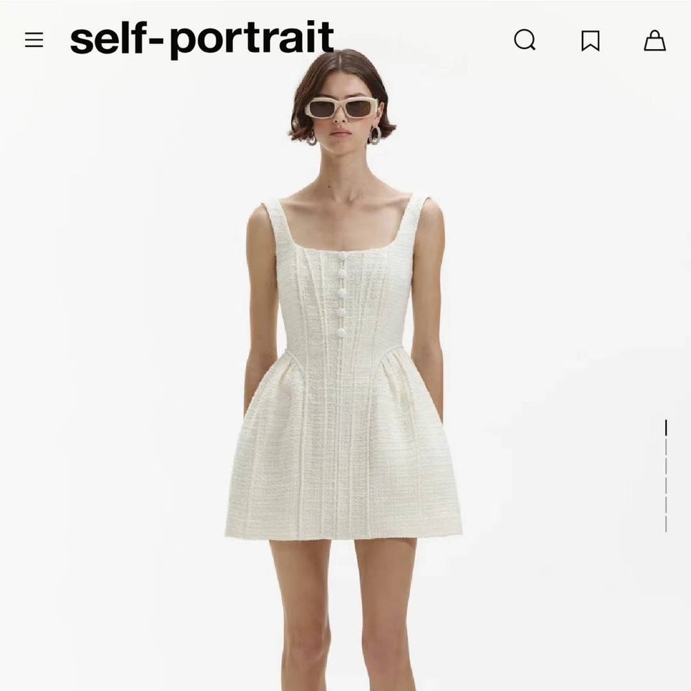 Self Portrait Cream Boucle Mini Dress